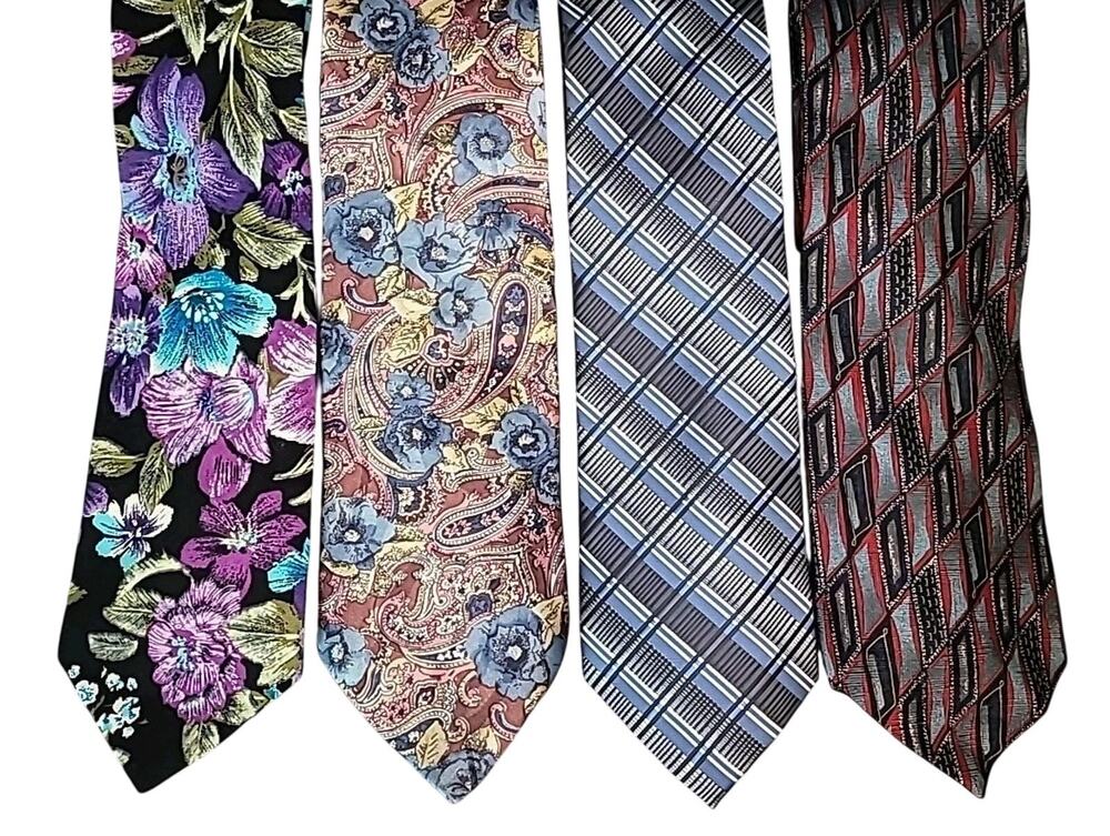 4 Men’s VTG Neckties Paisley Geometric Workwear Business Retro Formal